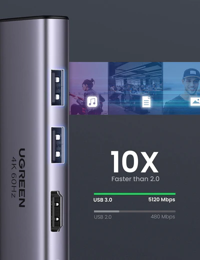 Концентратор Type-C 6-in-1 UGREEN CM511 USB-C PD 100W HDMI 4K 60Hz HDR Card Reader SD/TF USB 3.0 HUB для MacBook Pro, Huawei Mate P30 Grey (60384) - Фото 3 Концентратор Type-C 6-in-1 UGREEN CM511 USB-C PD 100W HDMI 4K 60Hz HDR Card Reader SD/TF USB 3.0 HUB для MacBook Pro, Huawei Mate P30 Grey (60384) - зображення 3