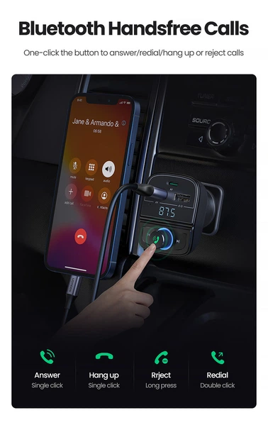 Автомобільний зарядний пристрій UGREEN CD229 для телефона Bluetooth FM Transmitter Black (80910) - зображення 7