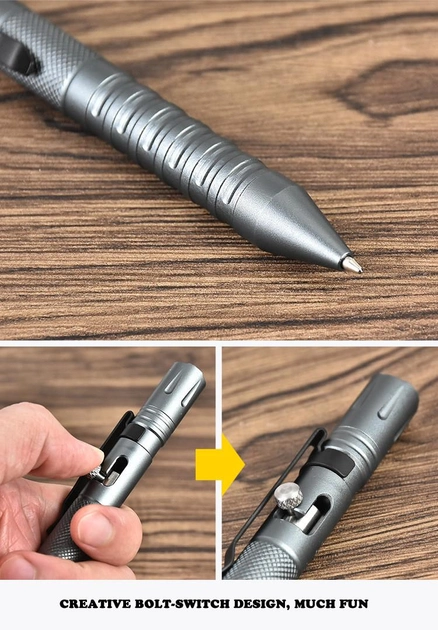 Тактическая ручка 3 в 1 ELESESAFE для самообороны с фонариком Черный (62455) - изображение 1