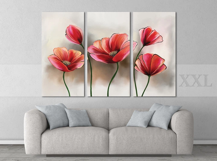 Модульная картина из 3 частей в гостиную спальню Цветы Маки Art-162_XXL 100х150 см - Фото 2 Модульная картина из 3 частей в гостиную спальню Цветы Маки Art-162_XXL 100х150 см - изображение 2