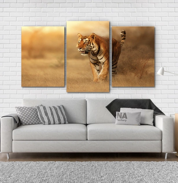Модульная картина из 3 частей в гостиную спальню Тигр Art-183_3 53х100 см - изображение 2