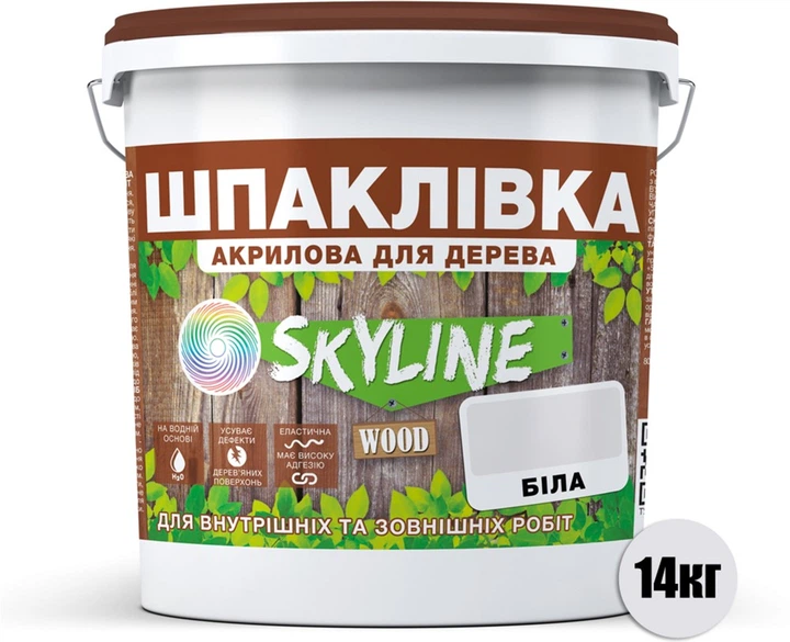 Шпаклевка для Дерева готовая к применению акриловая SkyLine Wood Белый 14 кг (42467386_rozetka) - изображение 2