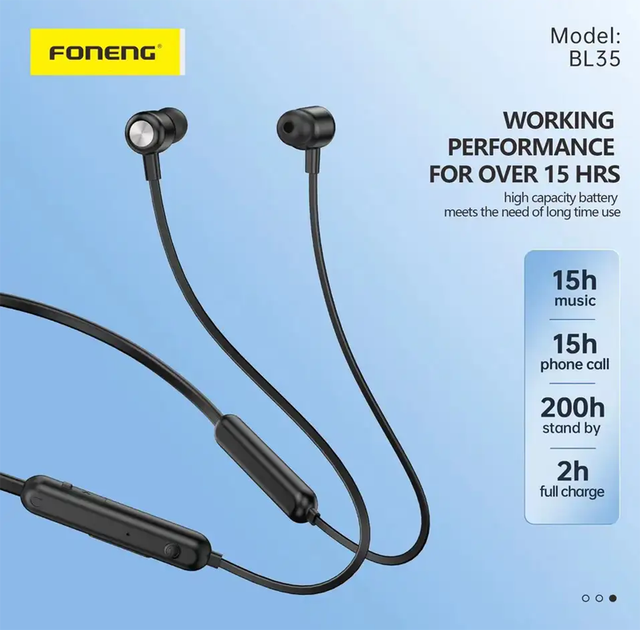 Беспроводные наушники на шею FONENG Sport Neckband BL35 - Фото 3 Беспроводные наушники на шею FONENG Sport Neckband BL35 - изображение 3