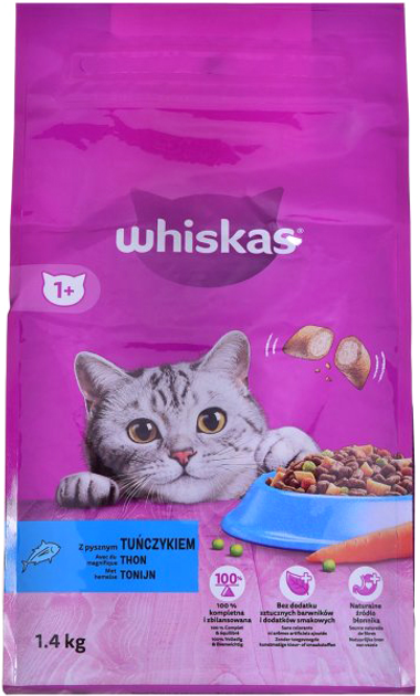 Sucha karma dla kotów Whiskas Tunczyk z warzywami 1.4 kg (5900951304347) - obraz 1
