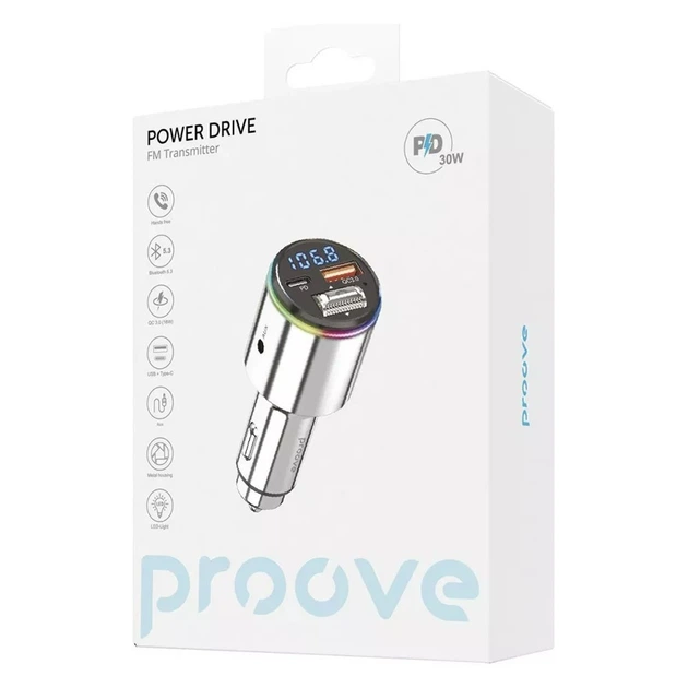 Автомобільний FM-трансмітер модулятор Proove FM Launcher Power Drive 30W (PD+QC3.0) Type-C+USB | Silver - зображення 4
