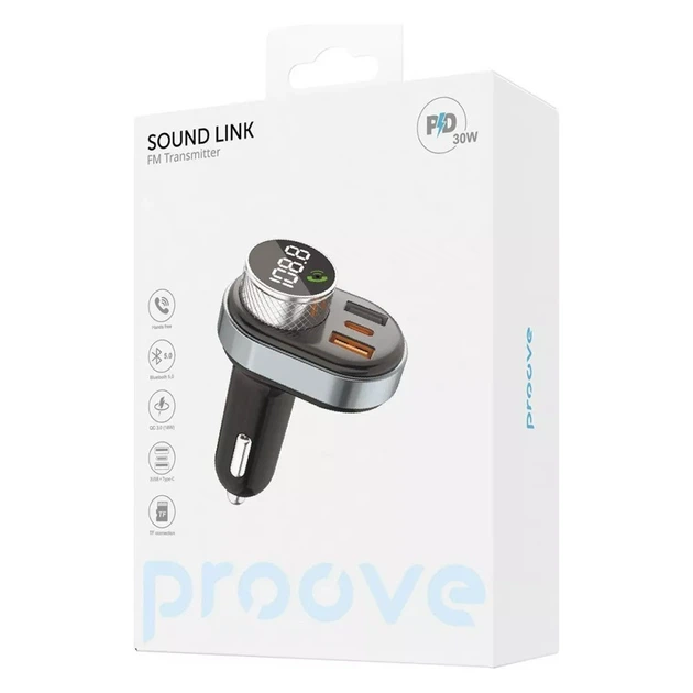 Автомобільний FM-трансмітер модулятор Proove FM Launcher Sound Link 30W (PD+QC3.0) Type-C+USB | Чорний - зображення 5