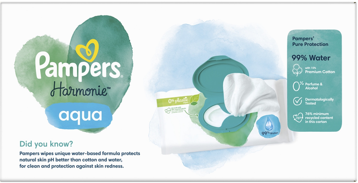 Zestaw Chusteczki nawilżane Pampers Harmonie Aqua Baby Wipes 9 x 48 szt (8006540811245) - obraz 3
