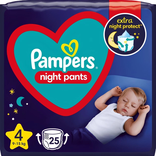 Підгузки-трусики Pampers Night Pants Розмір 4 (9-15 кг) 25 шт (8006540234709) - зображення 1