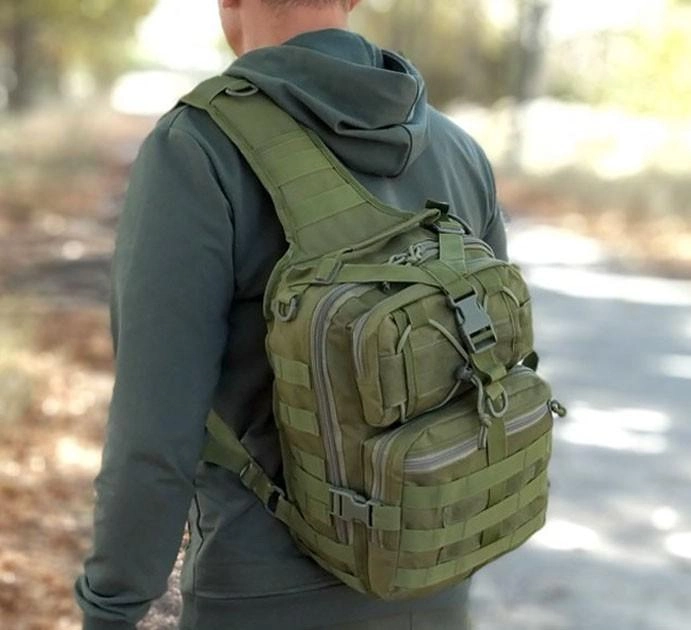 Однолямочный тактический рюкзак Tactic городской военные рюкзак 15 л Олива (ta15-olive) - изображение 2