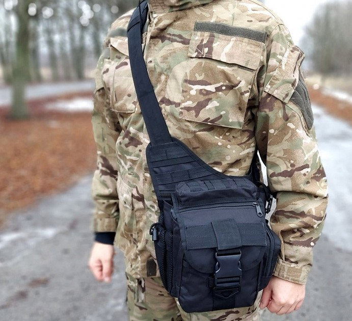 Универсальная тактическая сумка через плечо Tactic однолямочная военная сумка Черная (863-black) - изображение 2