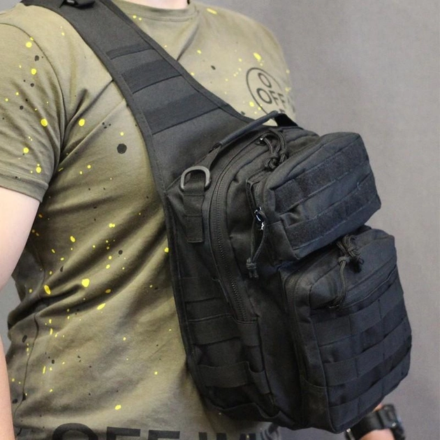 Однолямочный тактический рюкзак Tactic городской военные рюкзак 9 л Черный (ta9-black) - изображение 2