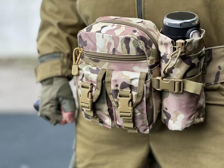 Тактична сумка на пояс міська Tactical підсумок з кишенею під пляшку Мультикам (1026-multicam) - зображення 2