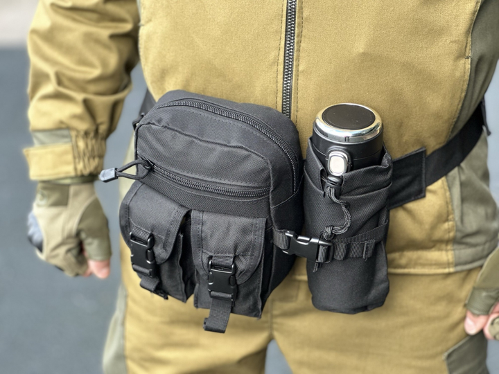 Тактическая сумка на пояс городская Tactical подсумок с карманом под бутылку Черный (1026-black) - изображение 2
