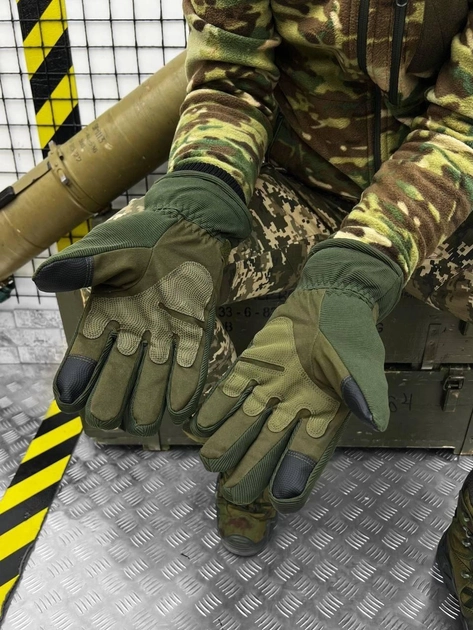 Тактические/военные зимние перчатки с усиленной накладкой Olive/Оливковый (51355) - изображение 2