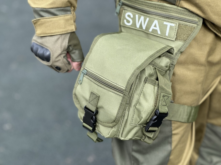 Військова сумка на стегна тактична Swat армійська сумка на стегно, ногу Tactic штурмова сумка поясна Олива (300-olive) - зображення 2