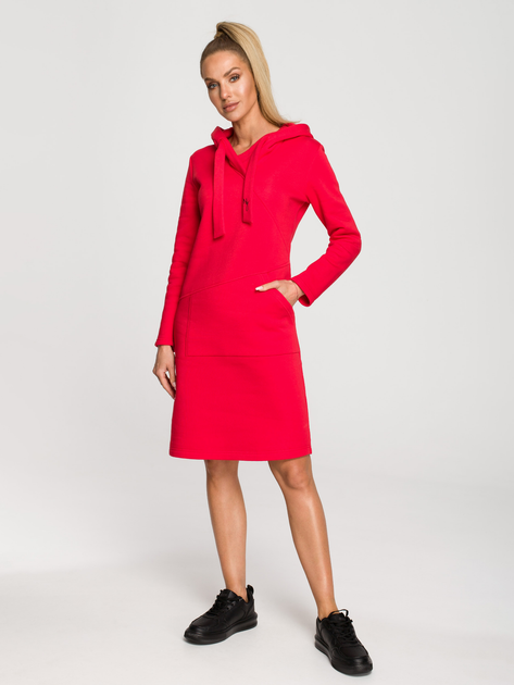 Sukienka dresowa z kapturem damska Made Of Emotion M695 XL Czerwona (5903887673259) - obraz 1