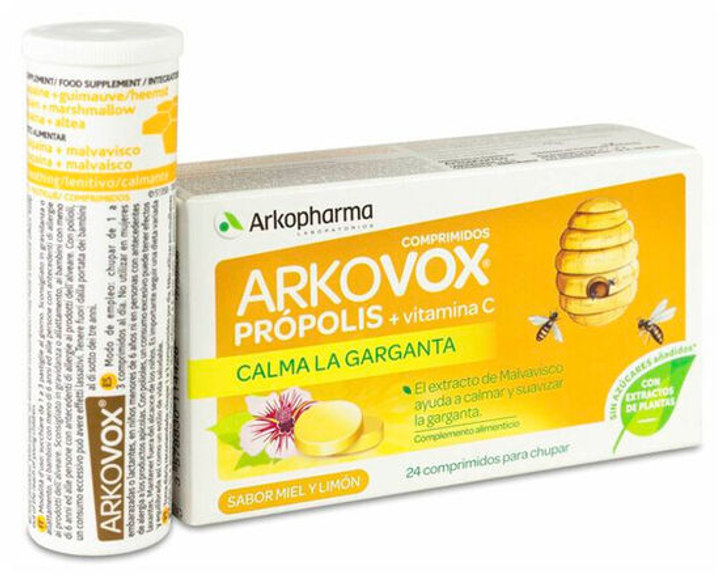 Suplement diety Arkopharma Arkovox Propolis + Vitamin C Honey-Lemon 24 tabletki (8428148450105) - obraz 1