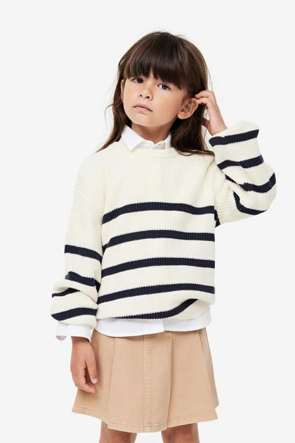 Светр H&M д9396 молочний в смужку 98-104 - Фото 1 Светр H&M д9396 молочний в смужку 98-104 - изображение 1