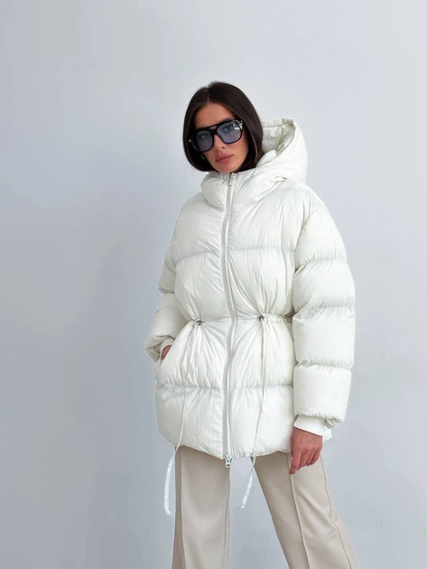 Женская зимняя куртка с затяжками на талии белая L-XL ZF Inspire