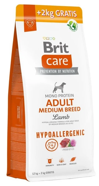 Сухой корм для собак средних пород с ягненком Brit Care Dog Hypoallergenic Adult Medium Breed 12+2 кг - Фото 1 Сухой корм для собак средних пород с ягненком Brit Care Dog Hypoallergenic Adult Medium Breed 12+2 кг - изображение 1