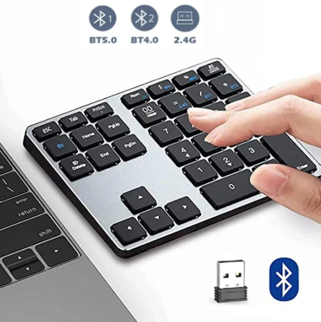Беспроводная Цифровая Bluetooth Клавиатура 2в1 BOW 35 клавиш аккумуляторная для Windows алюминиевая Серая - изображение 2