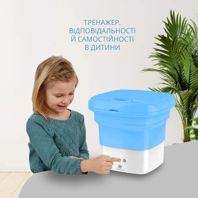 Портативная складная стиральная машинка, компактная мини-стиралка ведро (голубая) - изображение 8