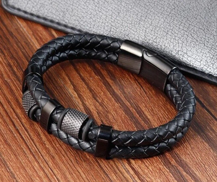 Чоловічий шкіряний браслет Primo Dual Coral 210 із магнітною застібкою - Black - зображення 3