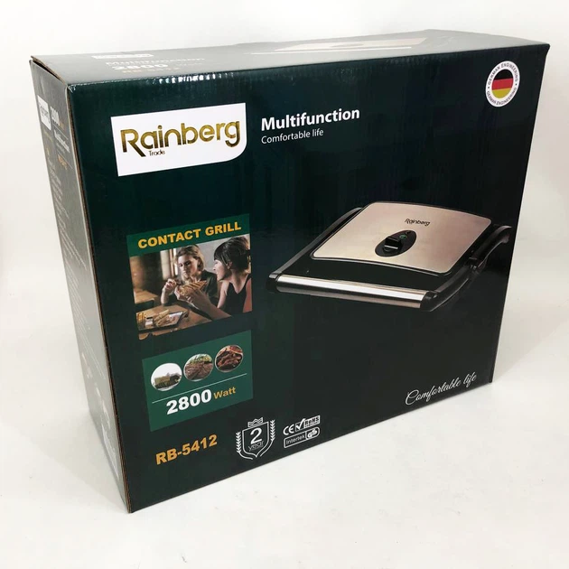 Гриль прижимной Rainberg RB-5412 2800 Вт, Гриль для шаурмы для дома, Гриль двухсторонний контактный - изображение 4