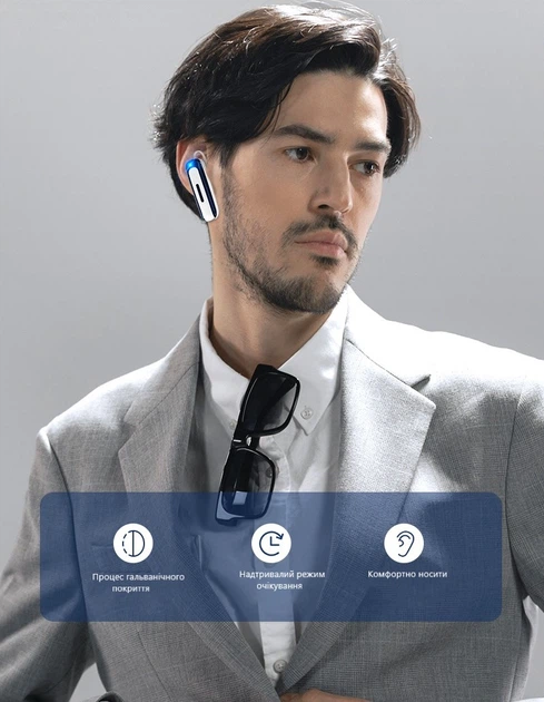 Бездротовий Bluetooth Навушник E1 Універсальний Комфортний Стерео звучання Android IOS Mac OS Windows White+Blue - Фото 3 Бездротовий Bluetooth Навушник E1 Універсальний Комфортний Стерео звучання Android IOS Mac OS Windows White+Blue - зображення 3