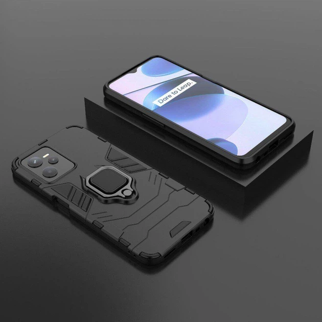 Чехол Fiji Ring для Realme C35 бронированный бампер с кольцом подставкой черный - Фото 4 Чехол Fiji Ring для Realme C35 бронированный бампер с кольцом подставкой черный - изображение 4