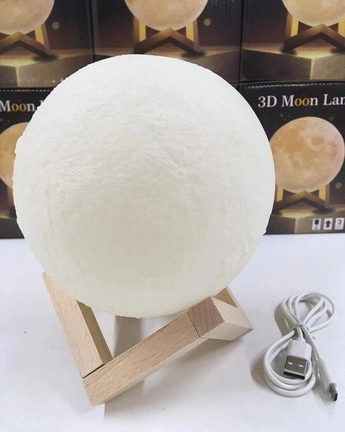Светильник-ночник 3D слой Луна Moon Lamp на деревянной подставке 15 см MO-33 - изображение 5