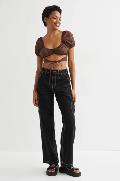 Топ H&M 061063647 XXS Коричневий - Фото 5 Топ H&M 061063647 XXS Коричневий - зображення 5