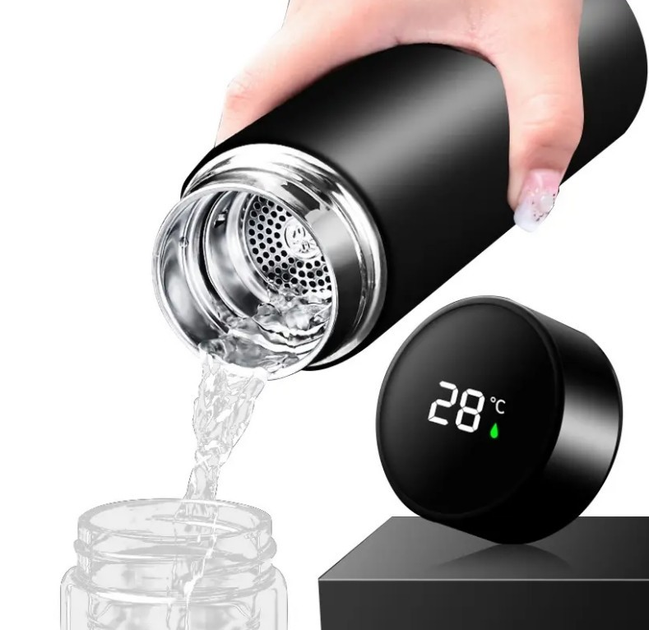 Бутылка термос с сенсорным датчиком температуры для воды напитков из нержавеющей стали 500 мл (Черный) - изображение 1