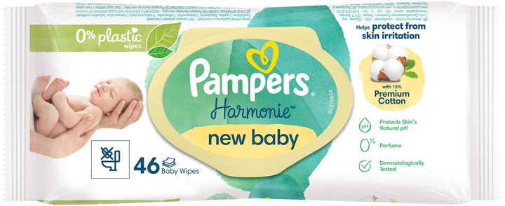 Chusteczki nawilżane Pampers Harmonie New Baby Wipes 46 szt (8006540815885) - obraz 2