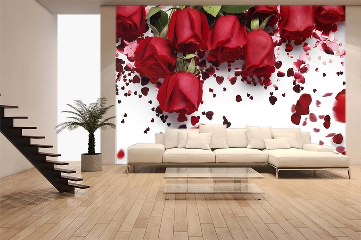 3D Фото Шпалери PHOTODECOR "Троянди з пелюстками та сердечками" - зображення 2