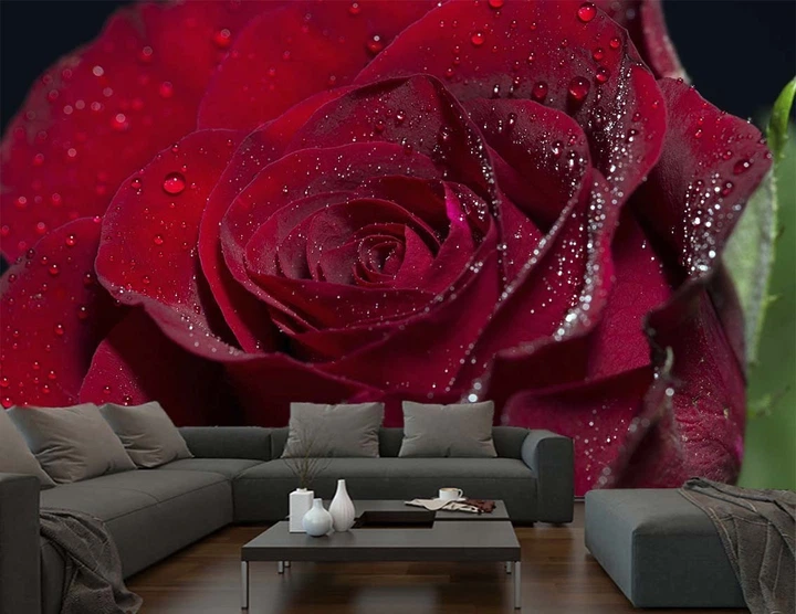 3D Фото Обои PHOTODECOR "Бордовая роза с каплями росы" - изображение 6