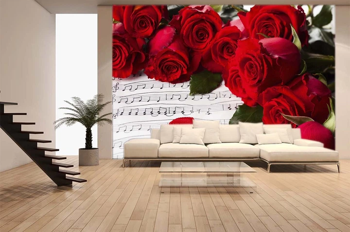 3D Фото Шпалери PHOTODECOR "Червоні троянди та ноти" - зображення 2