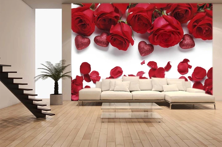 3D Фото Шпалери PHOTODECOR "Троянди з сердечками та пелюстками" - зображення 2