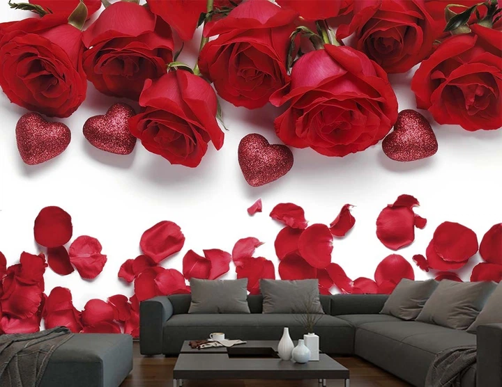 3D Фото Шпалери PHOTODECOR "Троянди з сердечками та пелюстками" - зображення 6