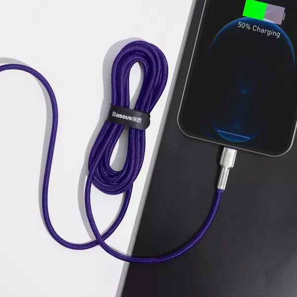 Кабель Baseus CATLJK-B05 Cafule Metal Type-C to Lightning PD 20W 2m purple - изображение 6