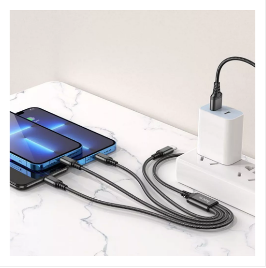 Мульти-кабель Hoco X76 Super charging 4-in-1 USB to Lightning, Lightning, Micro USB, Type-C, 1м black - Фото 3 Мульти-кабель Hoco X76 Super charging 4-in-1 USB to Lightning, Lightning, Micro USB, Type-C, 1м black - изображение 3