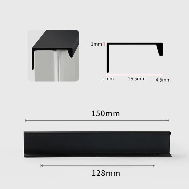 Ручка-планка в торець LEEDIS B-6805-128 (150mm) Чорна - Фото 2 Ручка-планка в торець LEEDIS B-6805-128 (150mm) Чорна - зображення 2