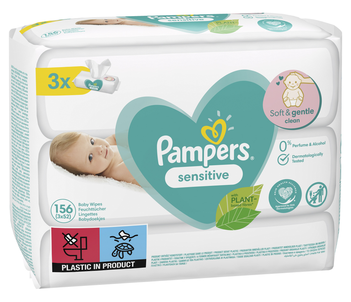 Chusteczki nawilżane Pampers Sensitive Baby Wipes 3 x 52 szt (8001841062556) - obraz 1