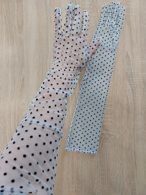 Фатиновые длинные перчатки в горошек Honey Fashion Accessories S/M/L серый (7-35/1) - Фото 3 Фатиновые длинные перчатки в горошек Honey Fashion Accessories S/M/L серый (7-35/1) - изображение 3