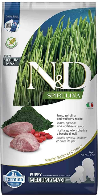 Sucha karma dla psów Farmina N&D Spirulina Lamb Puppy Med/Maxi 7 kg (8010276041050) - obraz 1