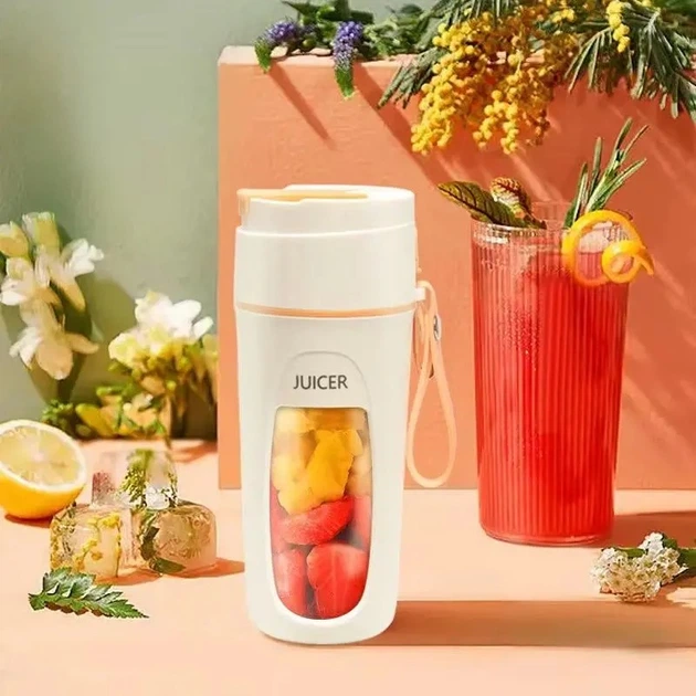 Чашка блендер SUNROZ 50W склянка для приготування смузі із зарядкою від USB 500 мл Білий з помаранчевим - зображення 6