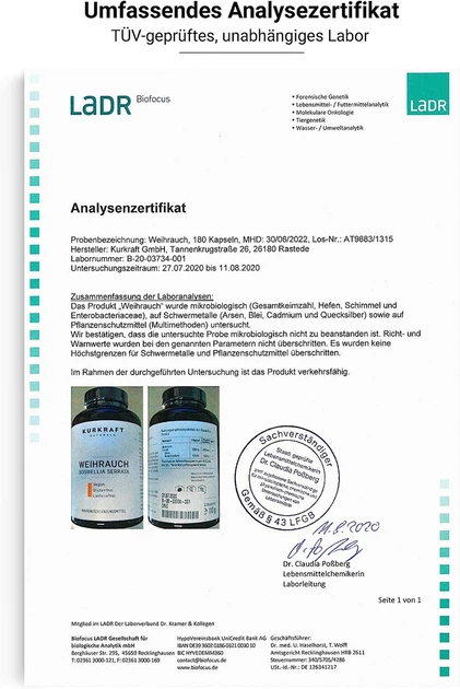 Экстракт ладана (Boswellia Serrata) 500 мг Kurkraft – 180 капсул - изображение 6