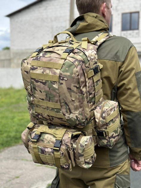 Тактический штурмовой рюкзак с подсумками Tactic военный рюкзак 55 литров Мультикам (1004-multicam) - изображение 2