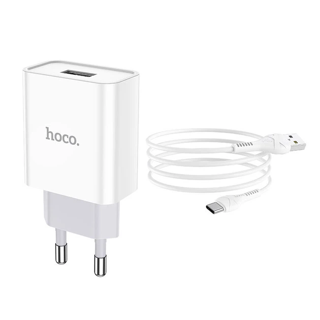 Мережевий зарядний пристрій (МЗП) HOCO C81A (1USB/2.1A) + Type-C Білий - изображение 2