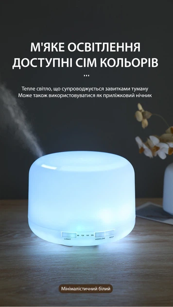 Ультразвуковий зволожувач 500 мл нічник 7 підсвічування дифузор ефірної олії для ароматерапії Axacam LF-500 - зображення 6